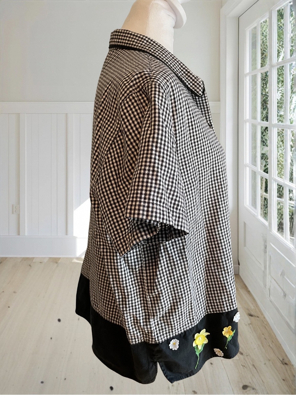 LEMON GRASS Women's Gingham Check Floral Daisy Daffodil Applique Shirt Large - Picture 6 of 12